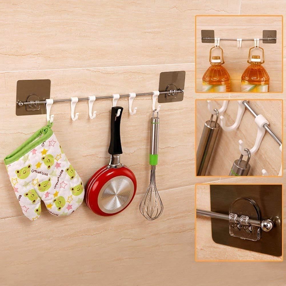 Metal wall-mounted Rail for Kitchen, Bathroom, and Wardrobe (6 Hook)