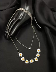 Beautiful Golden Daisy Heart Two-Layered Necklace For Women & Girls