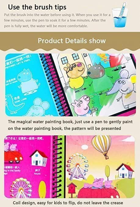 Reusable Magic Water Quick Dry Book Water Coloring Book Doodle with Magic Pen Painting Board for Children Education Drawing Pad (Multi Color, 4 Books)