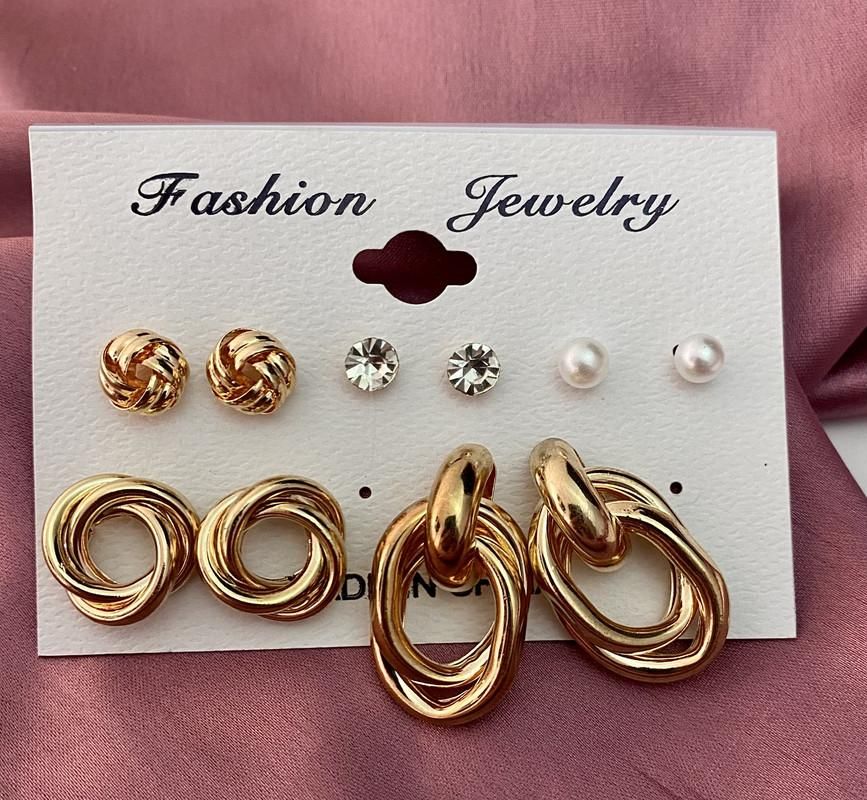 Gold plated 6 Pair Gorgeous Hoop and Stud Earrings For Women and Girls